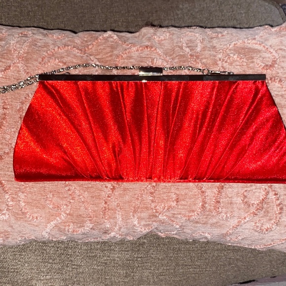Bijoux Terner Handbags - Red stylish silky clothed silver clutch purse vintage